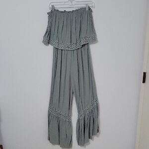 Japna Sage Boho Off The Shoulder Jumpsuit, Size Medium
